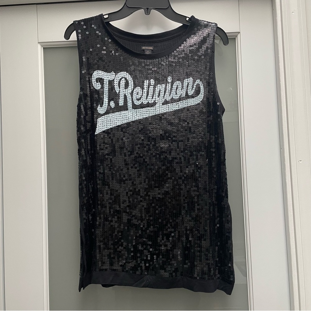 True Religion black sequin sleeveless top